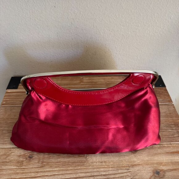 Y2K Express Design Studio Cherry Red Faux Leather Silver Frame Closure Clutch - Picture 9 of 13